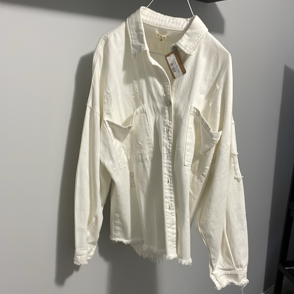 POL NWT Size Small Distressed off white Shacket